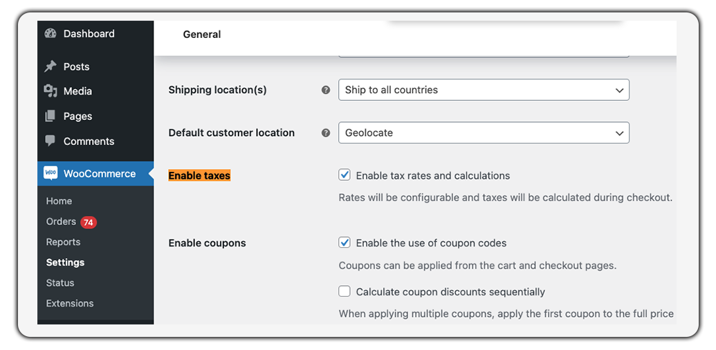 enable woocommerce tax