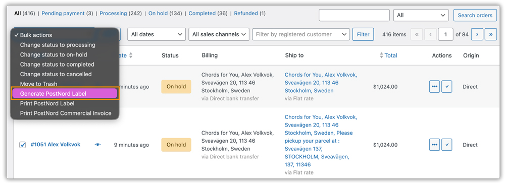 generate postnord label in bulk 