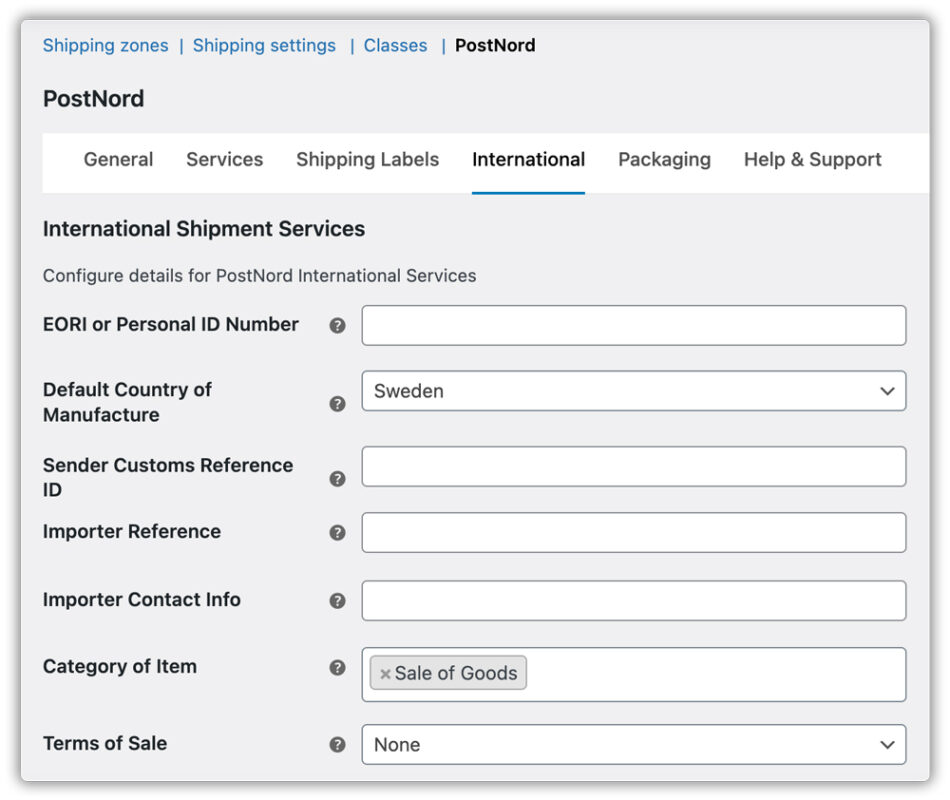 international shipping details
