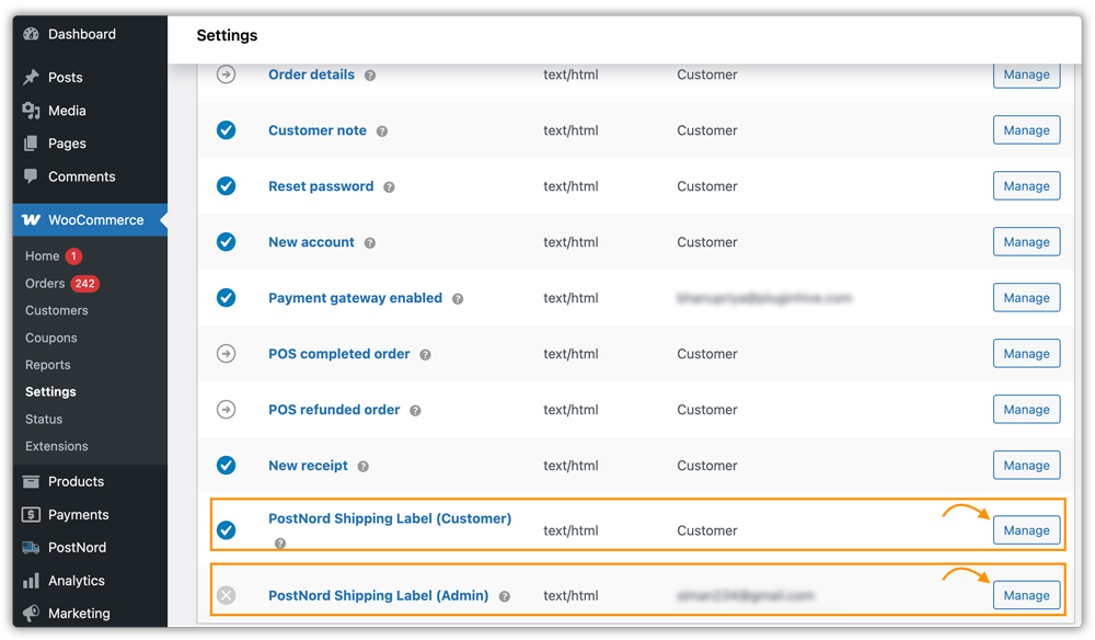 manage postnord labels 