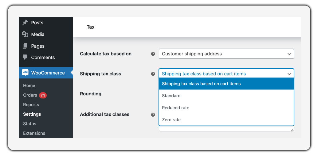 woocommerce shipping tax class