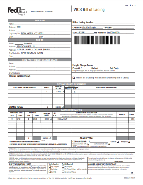 sample fedex label