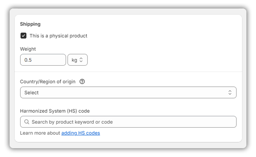 international shipping settings