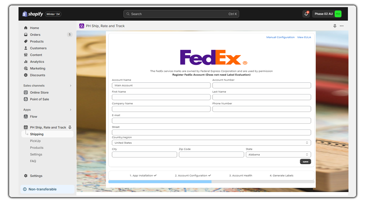 shopify fedex account