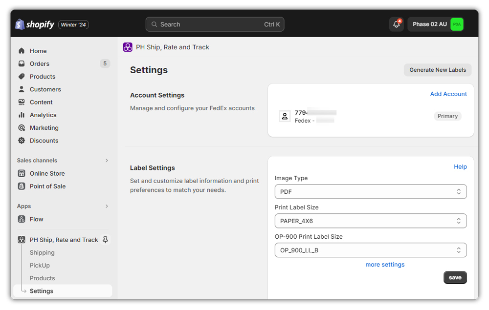 shopify fedex settings