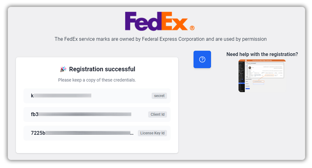fedex registeration successful
