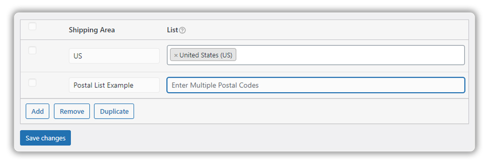 shipping postal codes
