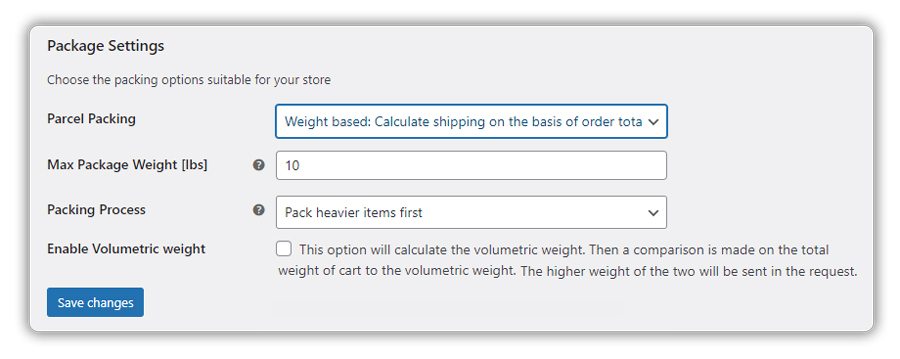 package settings