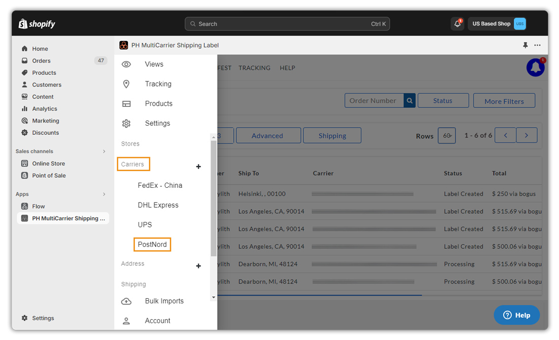 shopify multi carrier app