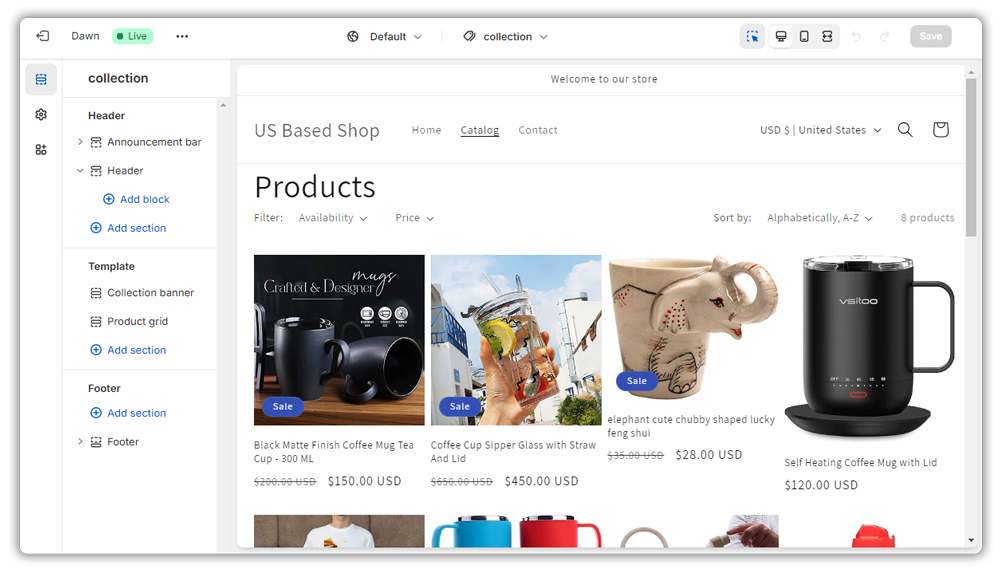 Shopify products
