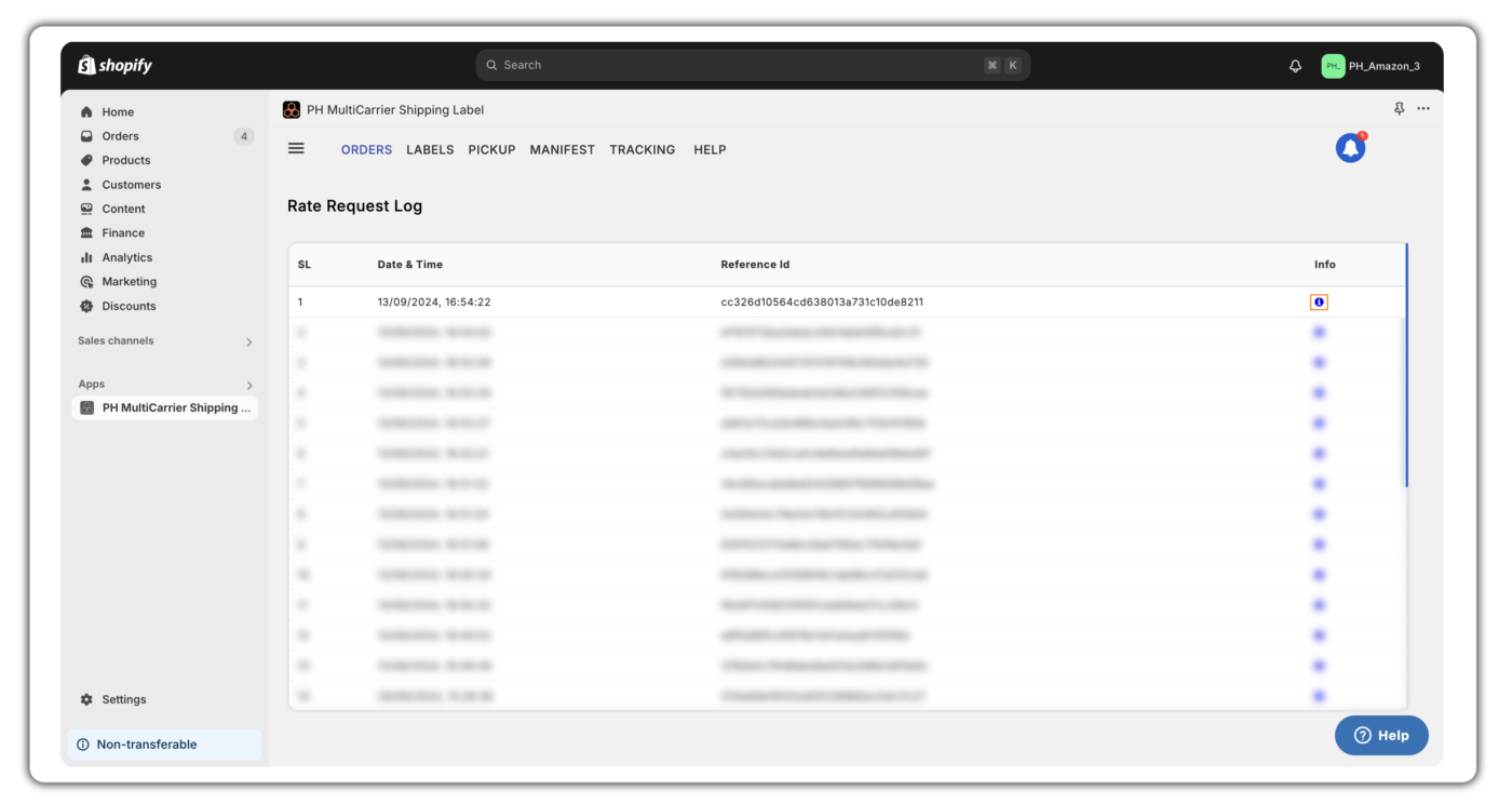 Rate Request Log in Multi Carrier Shipping Label App