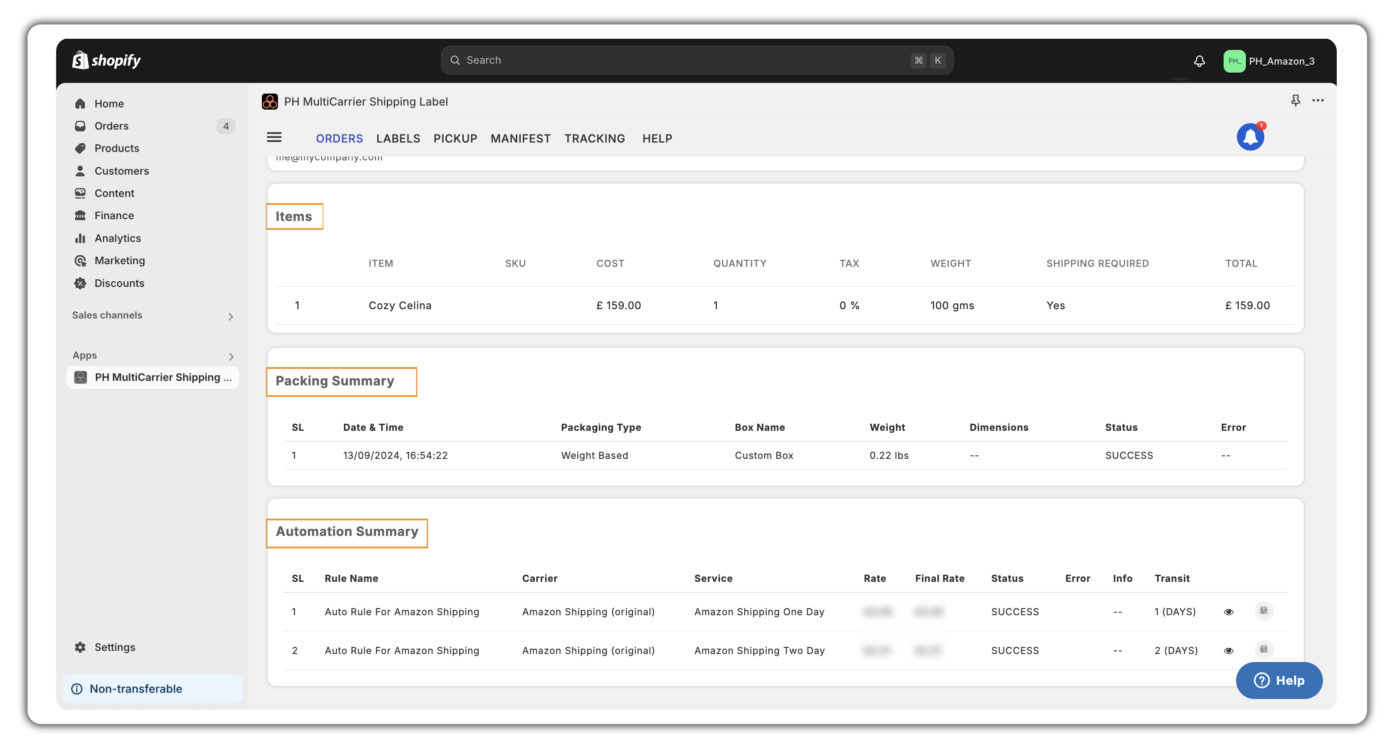 Items, Package Details & Shipping Methods