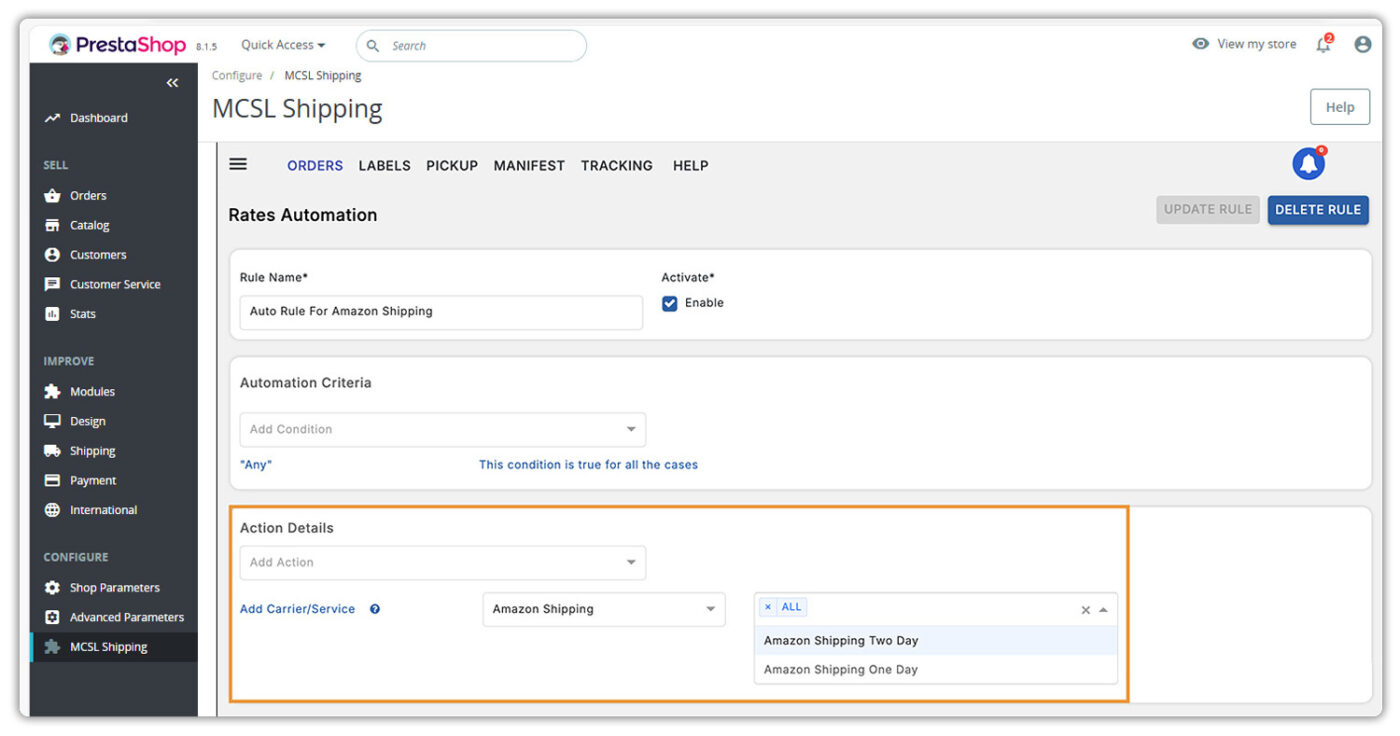 select your preferred Amazon Shipping services