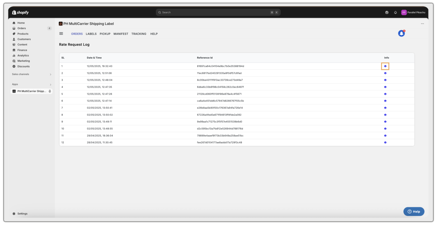 rate request log