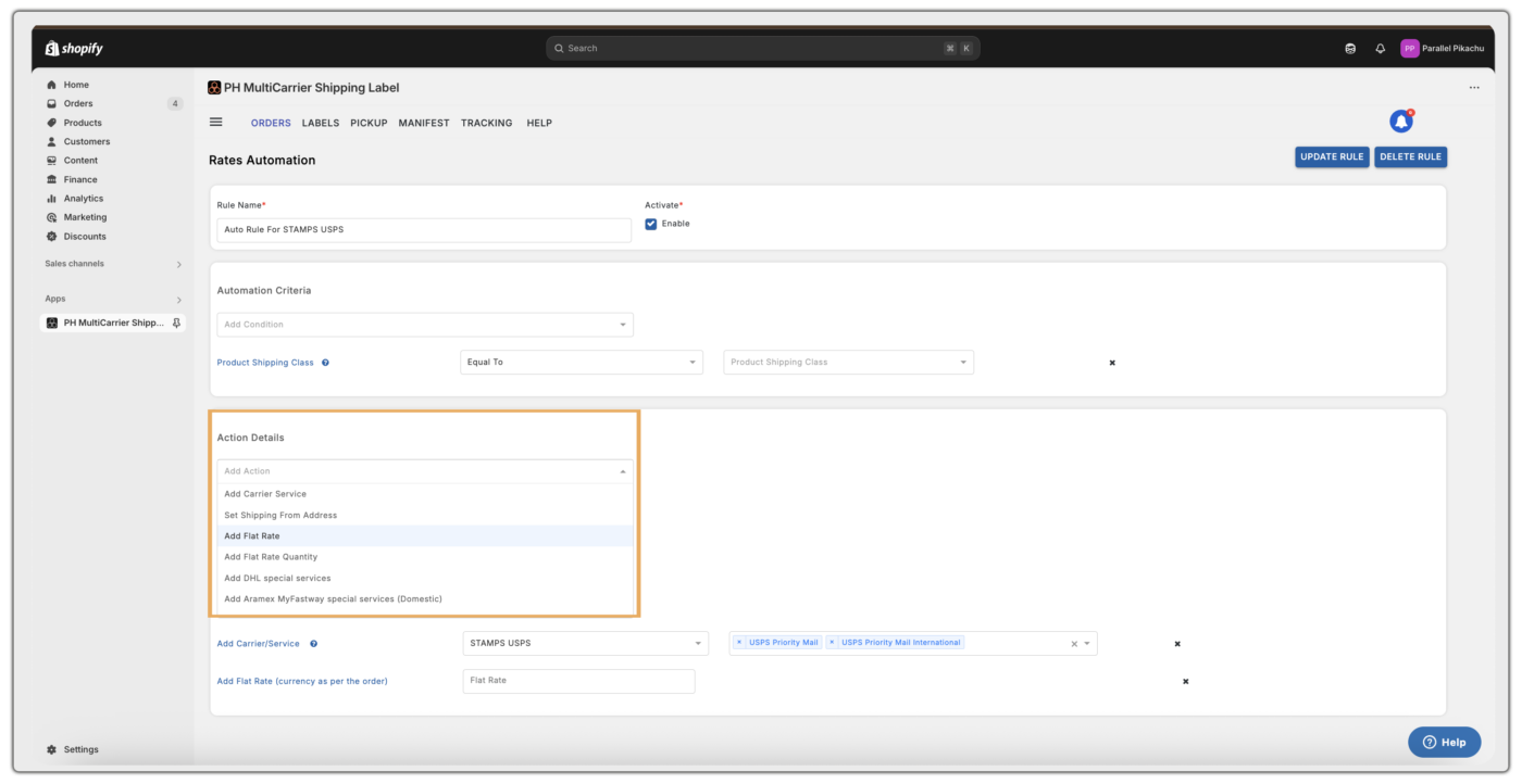 shipping rate configuration