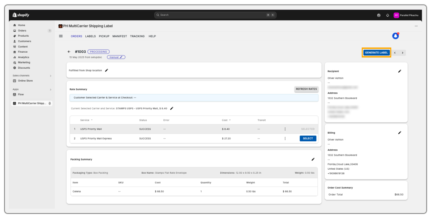 Generating and Printing the Shipping Label