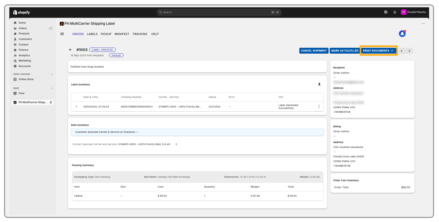 Generating and Printing the Shipping Label