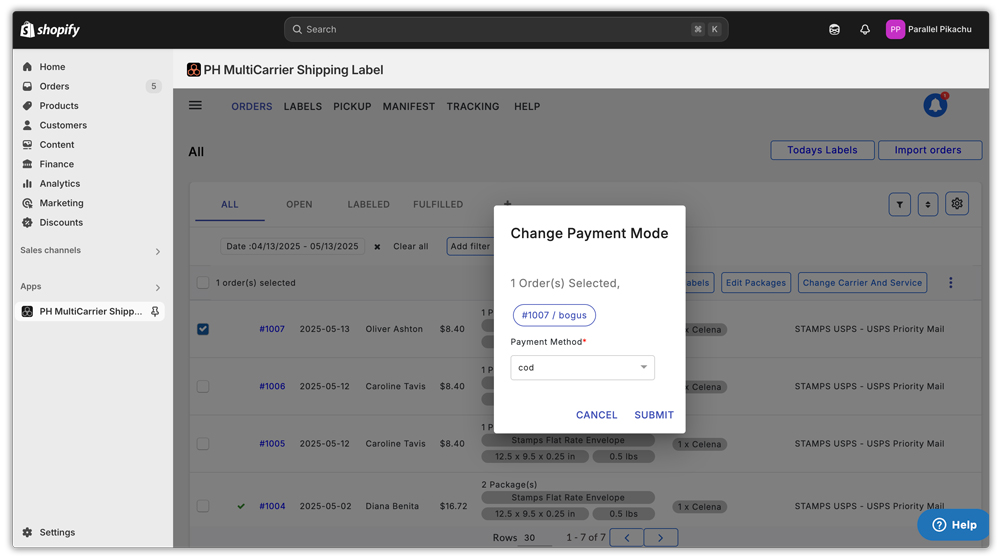 edit payment mode