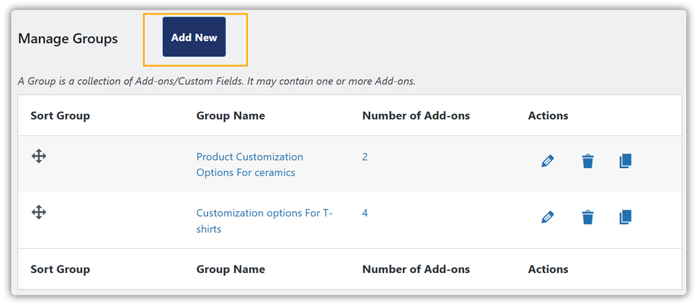create an addon group