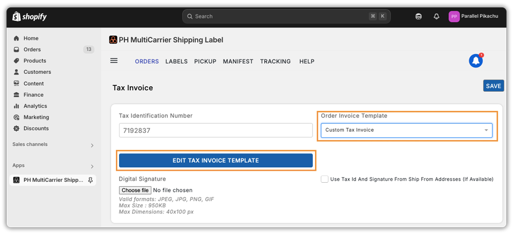 Customising a Tax Invoice