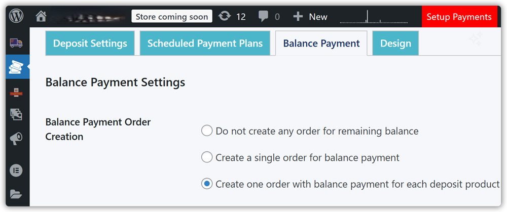 balance payment settings