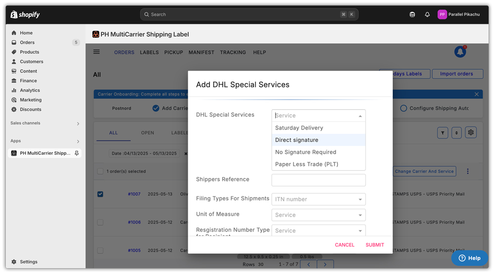 add dhl special services
