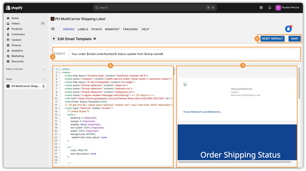 Customising the Tracking Email Template