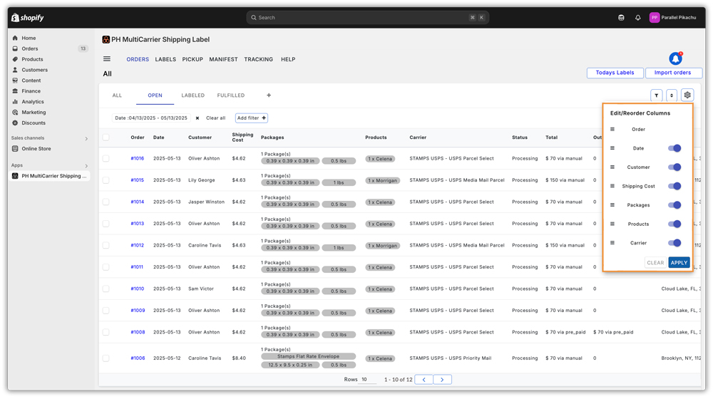 Edit/Reorder the Tabular Columns: