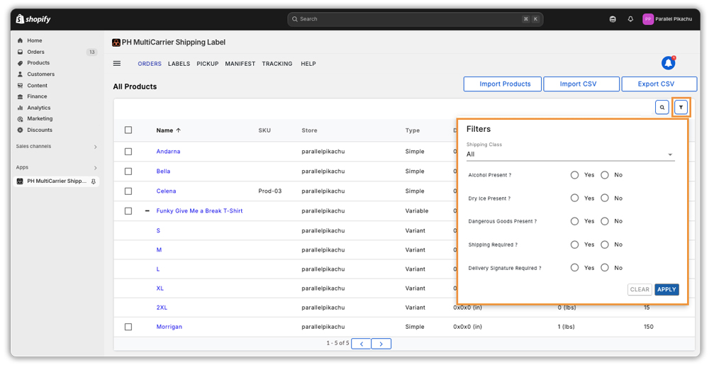 Search and Filter Options