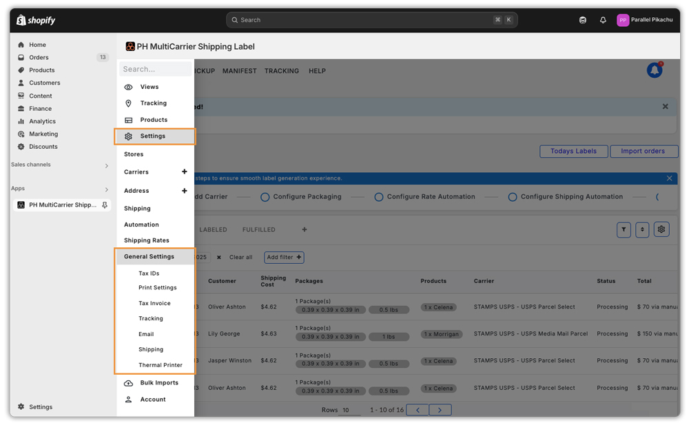 Shipping and Printing Configurations