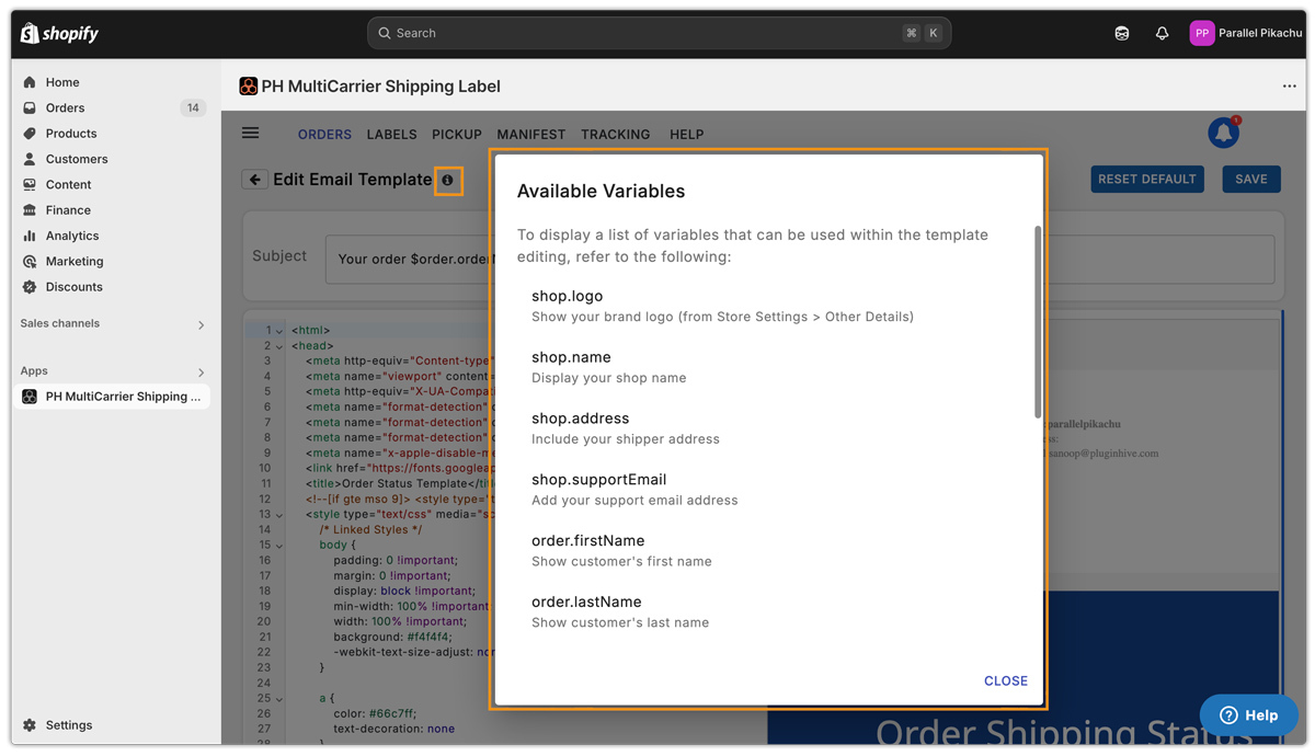 Customising the Tracking Email Template