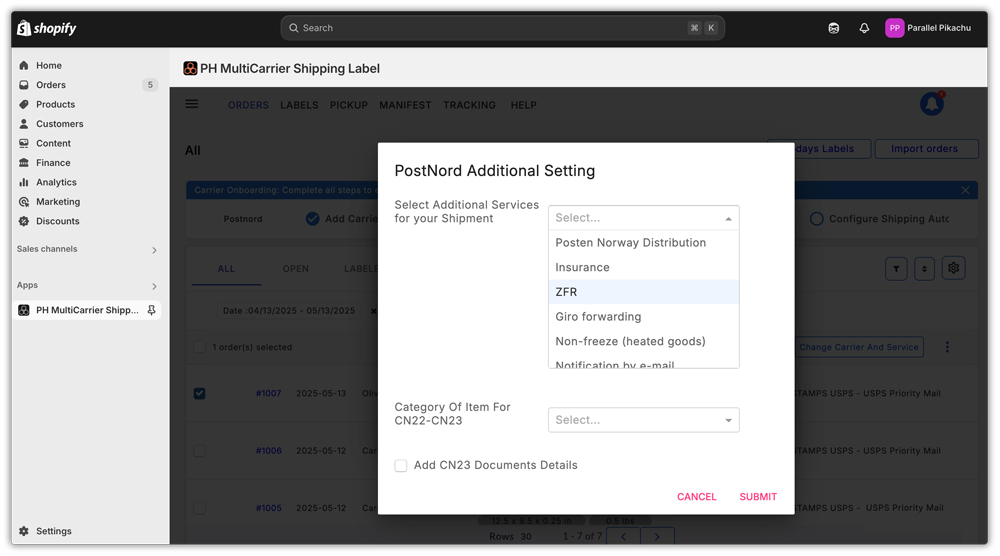 postnord additional settings