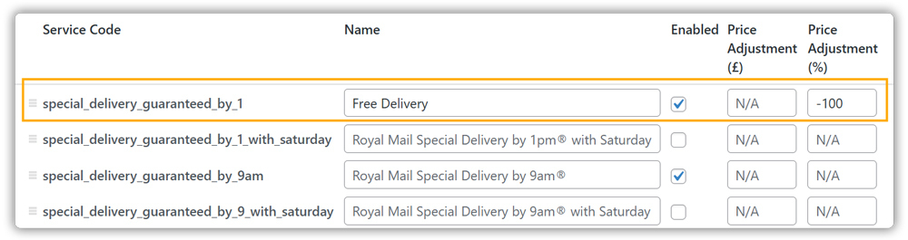 adjust royal mail shipping