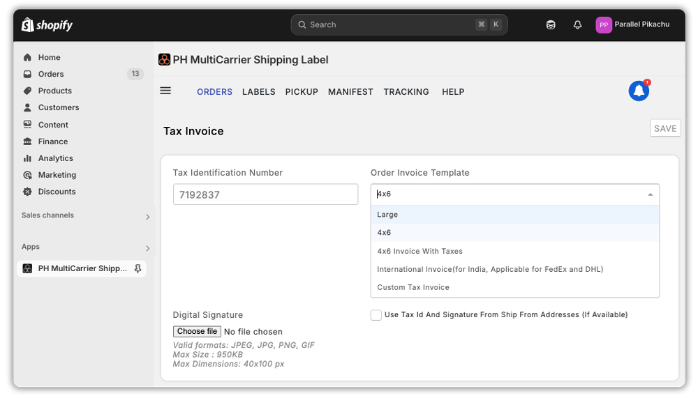 print tax invoice