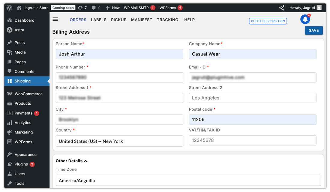 billing address