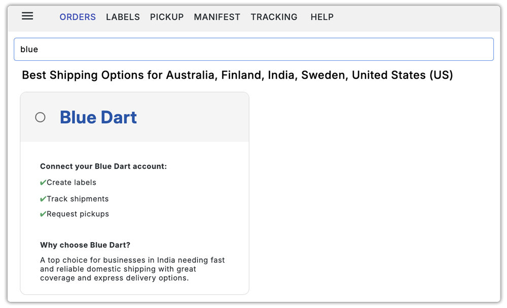 Blue Dart shipping for shopify India