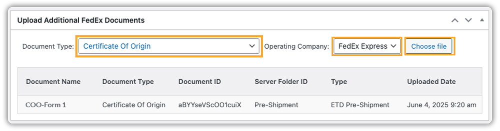 Upload additional FedEx documents