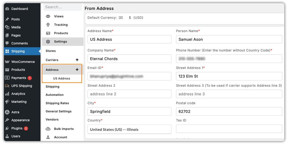 set shipping address