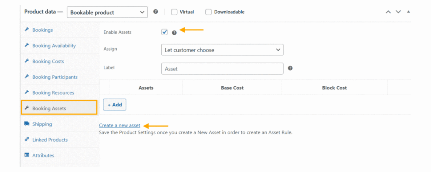 set up booking assets