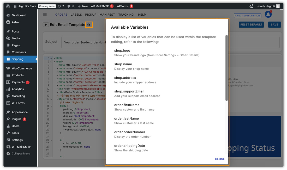 email template variables