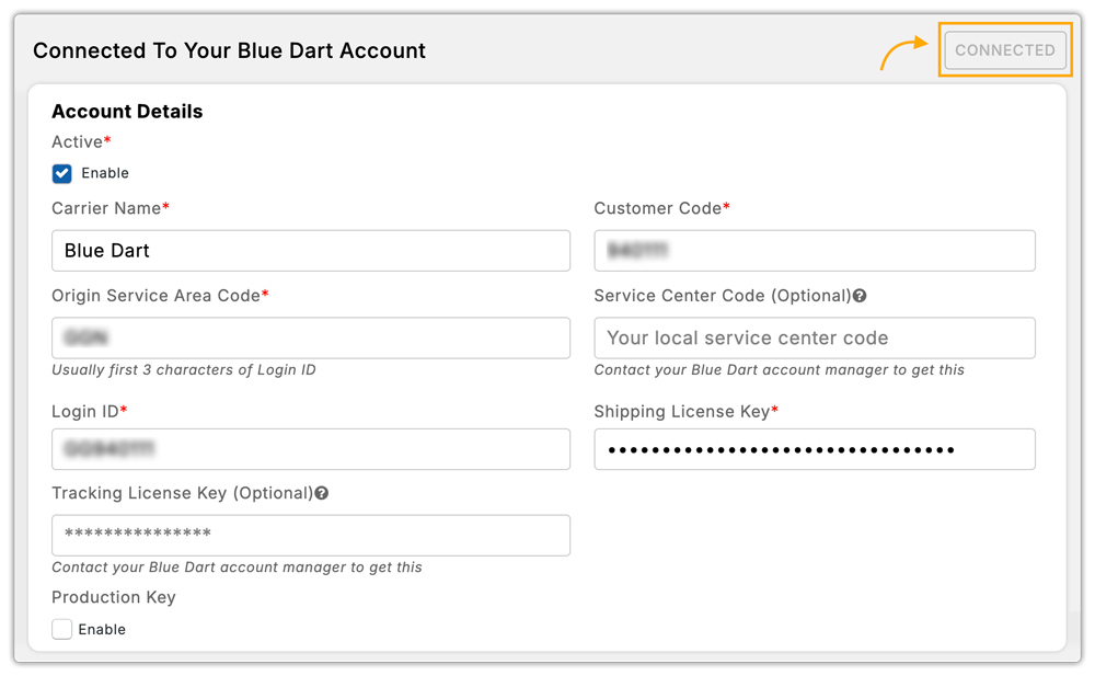 Connect Blue Dart Account