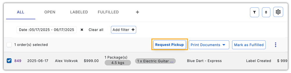 request pickup