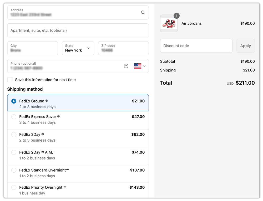 fedex rates at shopify checkout