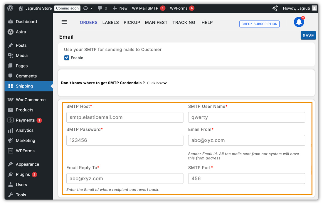 configure smtp settings