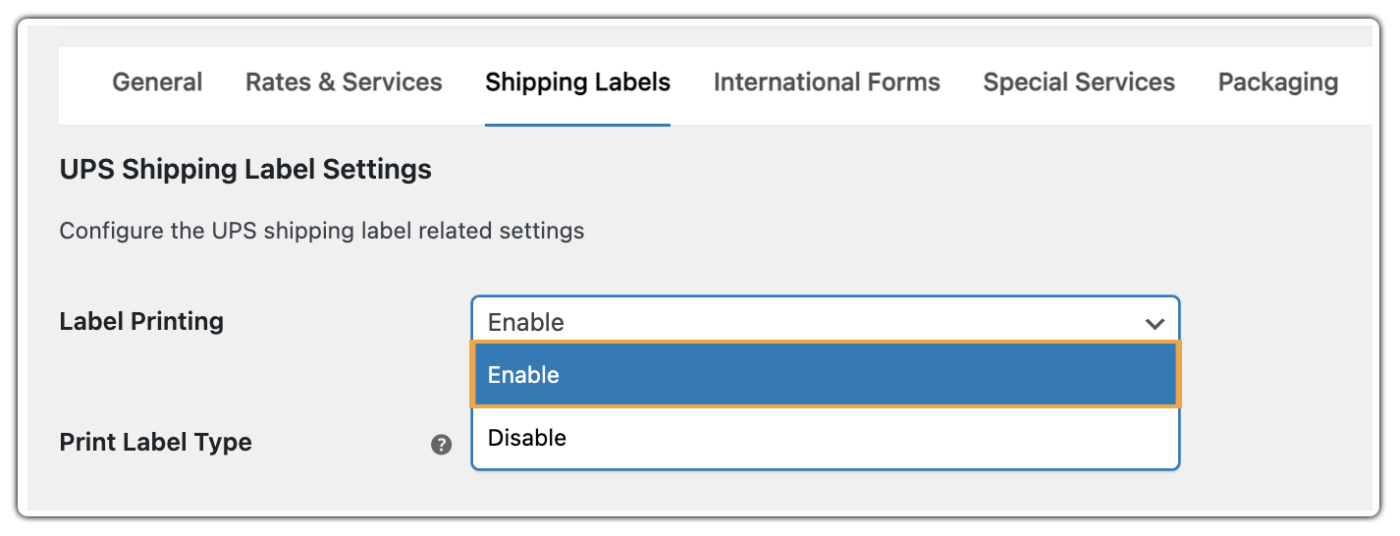 enable label printing