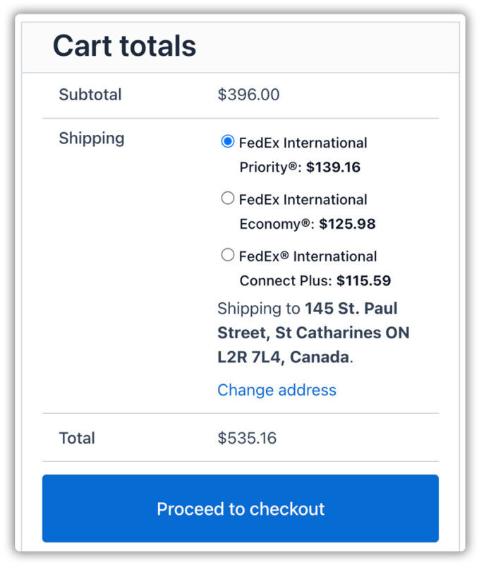FedEx Rates at The Cart Page