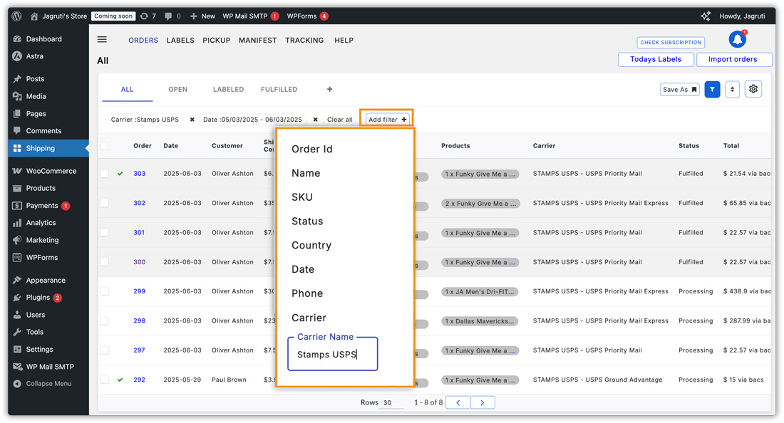 order filters
