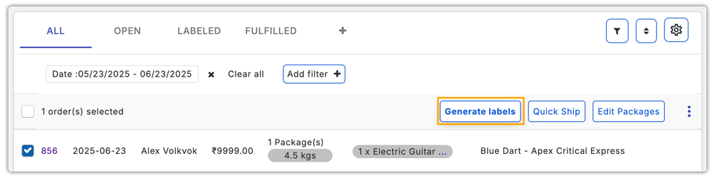 Generate Blue dart Label