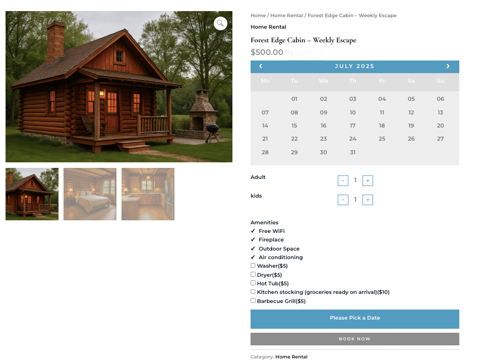 home rental with woocommerce bookings
