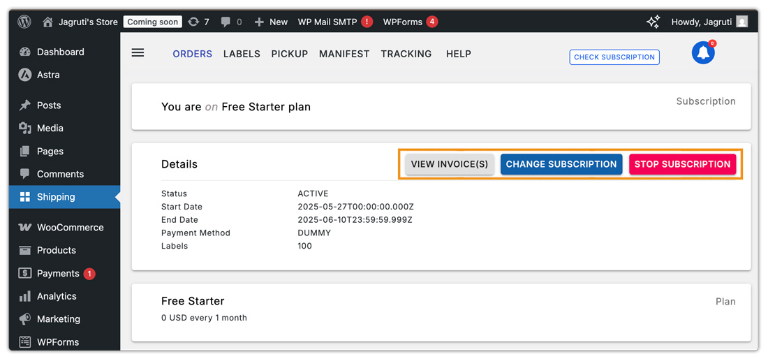 plugin manage subscription